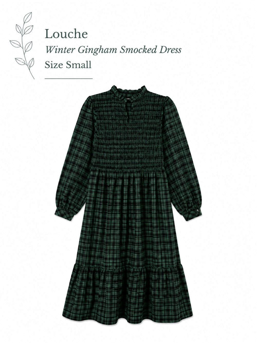 Louche Smocked Long-Sleeve Gingham Midi Dress - Dark Green
